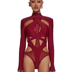 Sold Out flanger Strappy Spandex And Mesh Bodysuit - Red XL Dolls Kill